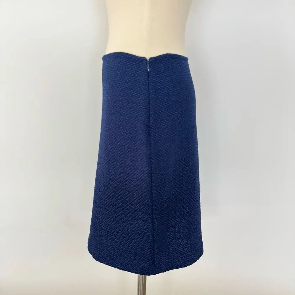 St. John Textured Wool Blend Pencil Skirt Navy/Blue Size: 10